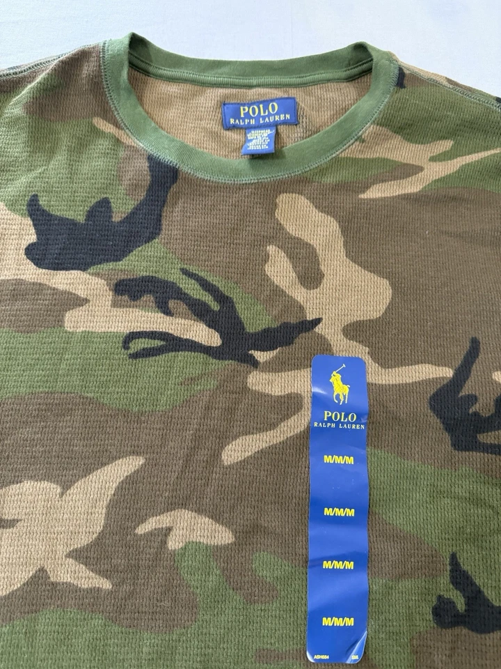 Polo Ralph Lauren Verde Camuflaje Gráfico Tejido Gofre Camisa Térmica para Dormir Para Hombre Med. Foto 2 de 4