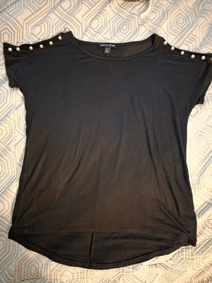 Cable & Gauge Black Pearl Accent Short Sleeve Scoop Neck Blouse S Women