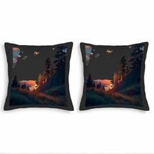 Set of 2 18x18in Throw Pillow Covers - Serene Landscape Design with Pine Trees