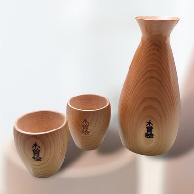 Kiso Hinoki Holz Sake Flasche Tokkuri Guinomi Ochoco Japanisches Trinkgefäß