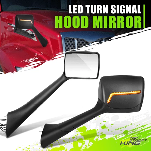 Check Mark Sequential  LED Turn Signal Hood Mirror for Peterbilt 579 22-25