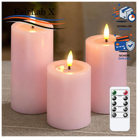 Led-Kerzen Flammenlos Rosa 3Er Pack Mit Fernbedienung Timer 3 StüCk