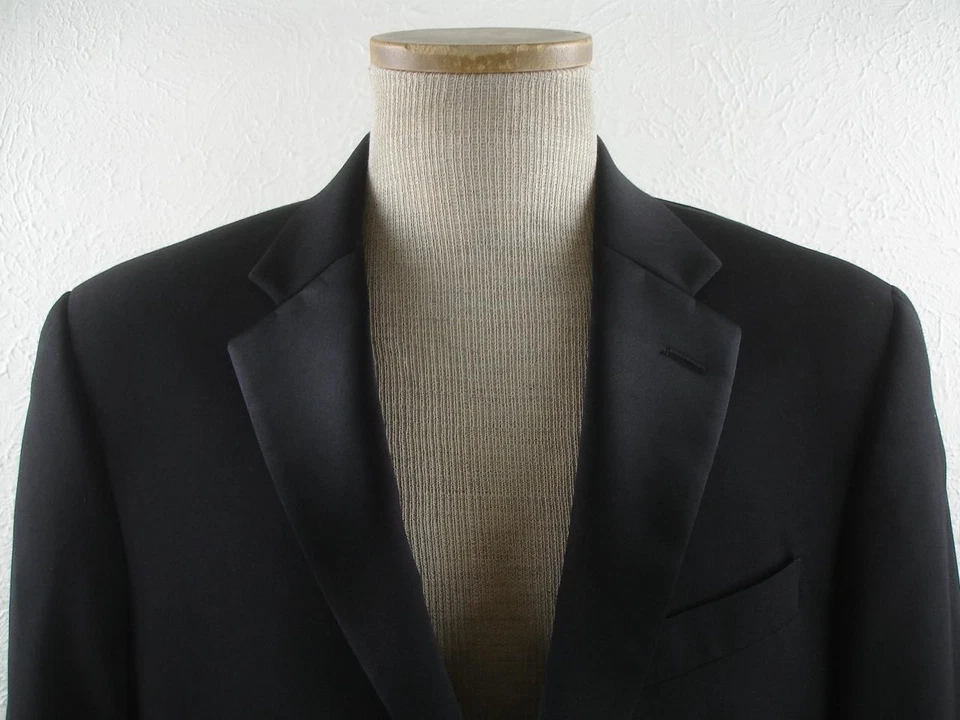 Men's 38R Tommy Hilfiger Black Tuxedo Formal Wedding Jacket Blazer Satin Lapels - Image 2 of 4