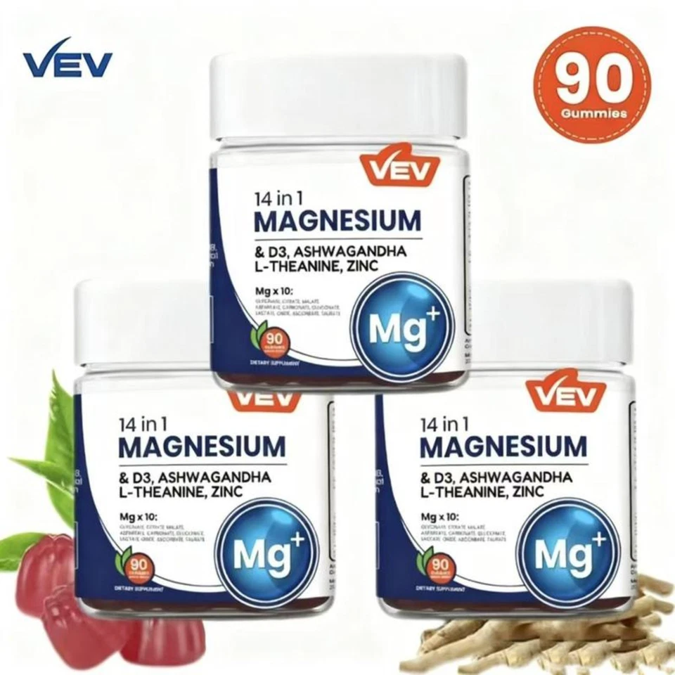 VEV 14-in-1 Magnesium Gummies with Ashwagandha & L-Theanine for Sleep & Stress - Image 3 of 4