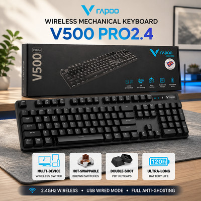 Rapoo 2,4 GHz kabelgebundene & kabellose kompakte mechanische Gaming-Tastatur für PC Laptop