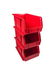 Uline S-12419, Plastic Stackable Bins, 15in x 8in x 7in, Red, NEW, 3 Pack