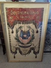 Large Rare Daughters Of America Cincinnati Ohio Council Hand Painted Silk Banner