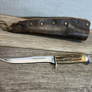 Vintage Case fixed blade hunting knife genuine stag (antler) handle