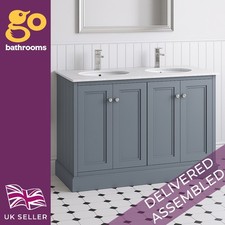 Grey Double Vanity Unit 1200mm Traditional 4 Door Unit & Marble Worktop Sink