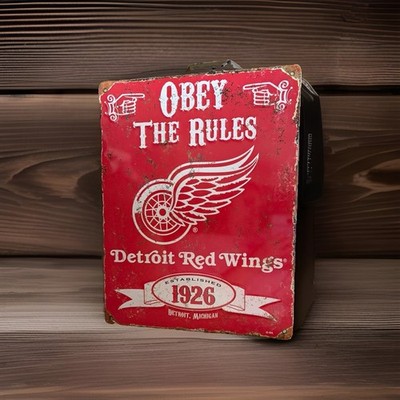 Detroit Red Wings NHL Hockey Sign ''Obey the Rules'' Established 1926 Red/White