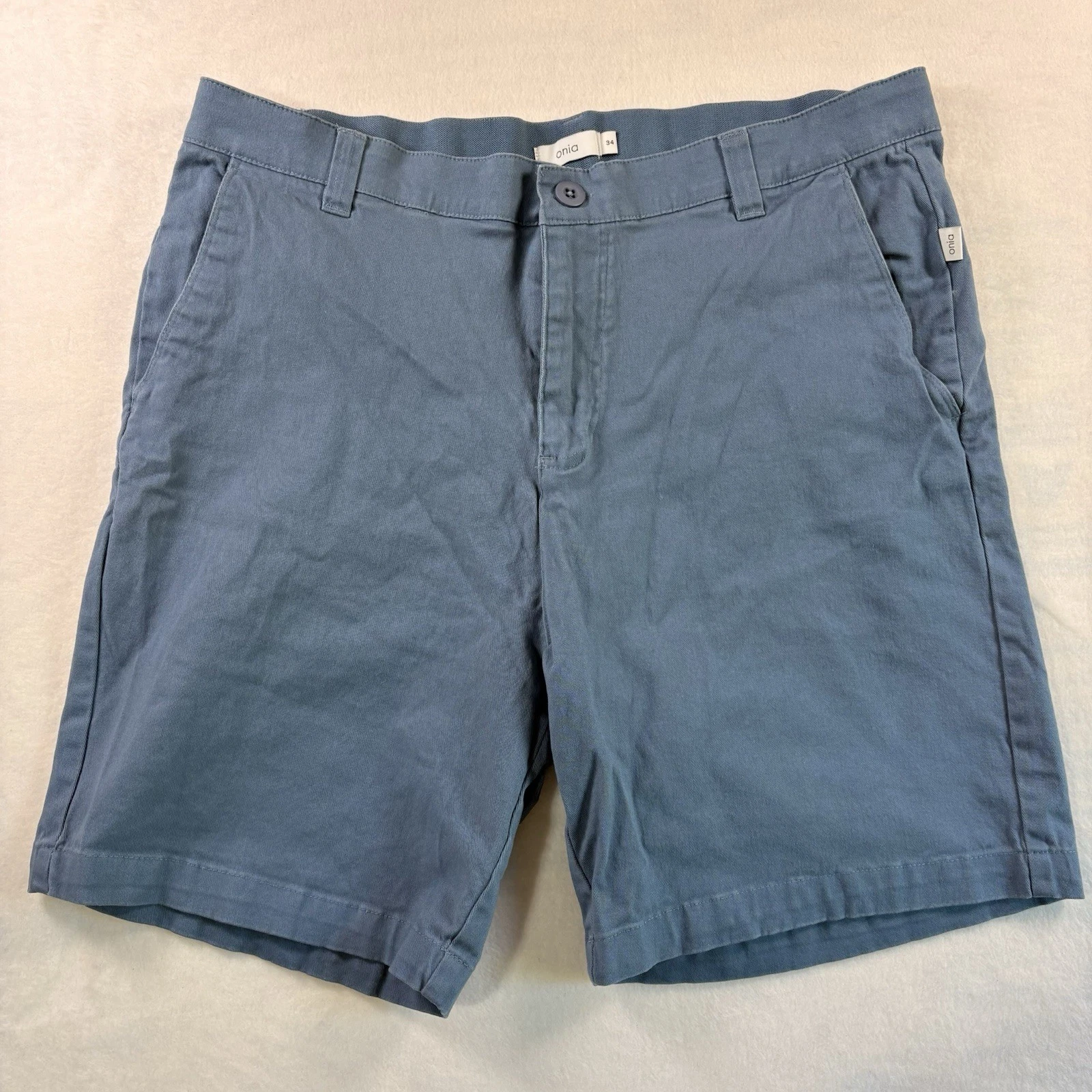 Onia Chino Shorts Mens 34 Blue Flat Front Stretch Cotton Elastic Waist