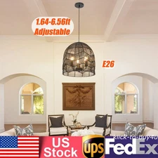 3 Lights Rattan Ceiling Light Adjustable Hand-Woven Hanging Lights Fixture