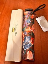 Christian Dior Folding Umbrella Brown Floral With Tag White Case Rare