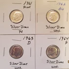 1961 Proof Silver Roosevelt Dime + 1962 P, 1963 D & 1964 P Unc. Silver Dimes 4pc
