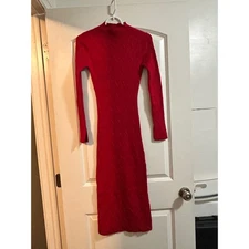 Torn by Rony Kobo Red Cable Knit Mock Neck Midi Sweater Dress Size S