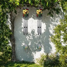 2-PC Gift Set 31" Long Hummingbird Solar Light Wind Chime Ornament Garden Decor