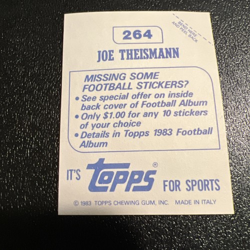 1983 Topps NFL Sticker Joe Theismann #264 Washington Redskins - Picture 3 of 4