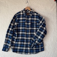 Orvis Men's XL Blue Cotton Check Plaid Heavy Flannel Shirt Jacket Lumberjack