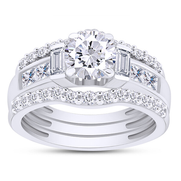 3-Piece Engagement & Wedding Ring Set - 925 Sterling Silver With Simulated Diamonds 12 thumbnail image