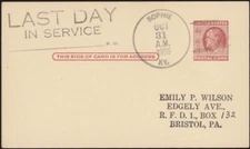 U.S., 1955. Kentucky Postal History Last Day Card, Sophie
