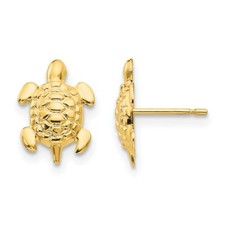 Madi K Kid's Earrings 14k Yellow Gold Turtle Post Button, 11 x 8 mm