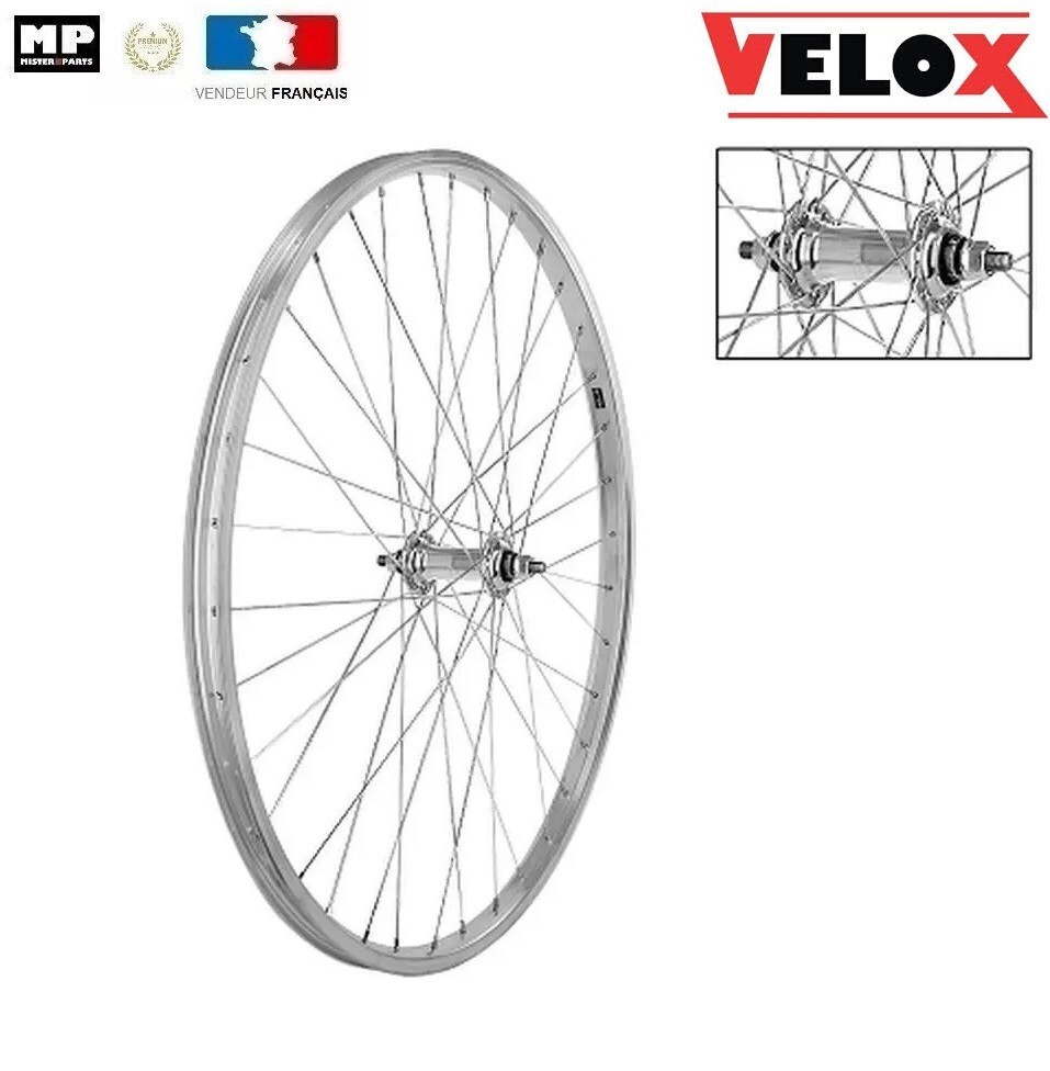 Roue avant vélo 650 x 35B Miche Magnum axe plein en aluminium argenté pour vélo de ville vintage