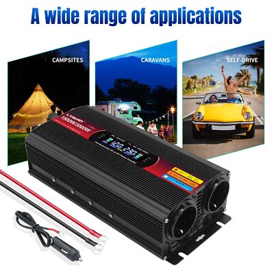 1500W 3000W 12V & 24V auf 230V Spannungswandler Wechselrichter USB LCD Schwarz