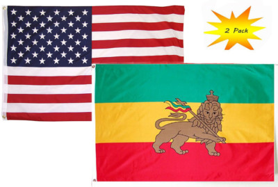 3x5 3 x5  Wholesale Set (2 Pack) USA American & Lion Of Judah Ethiopia Flag