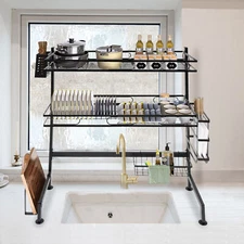 2 Tier Over The Sink Dish Drying Rack Carbon Steel Kitchen Dish Drainer Black