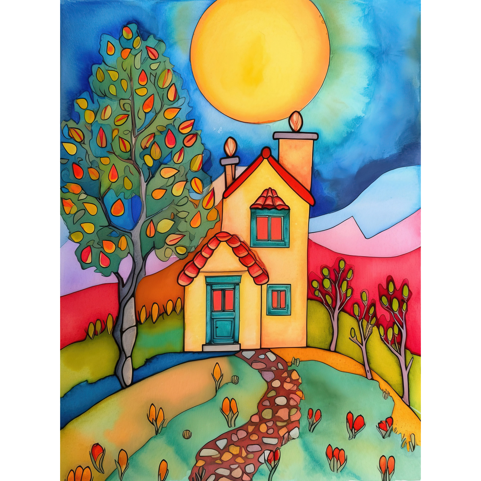 English Country Home Modern Folk Art Huge Wall Art Poster Print Giant