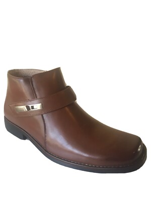 Men Leather Zipper Ankle Boot Shoe Size 10 & 7.5 Brown Majestic Collection 38901