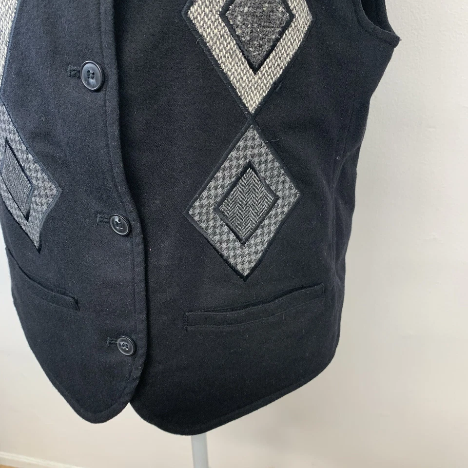 Liz Wear Chaleco Mujer 10 Negro Mezcla Lana Cintura Abrigo Bolsillos Textura Western Boho Foto 3 de 4