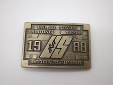 US Olympic Shooting Team Official Sponsor Belt Buckle Brass 1988 Seoul Korea