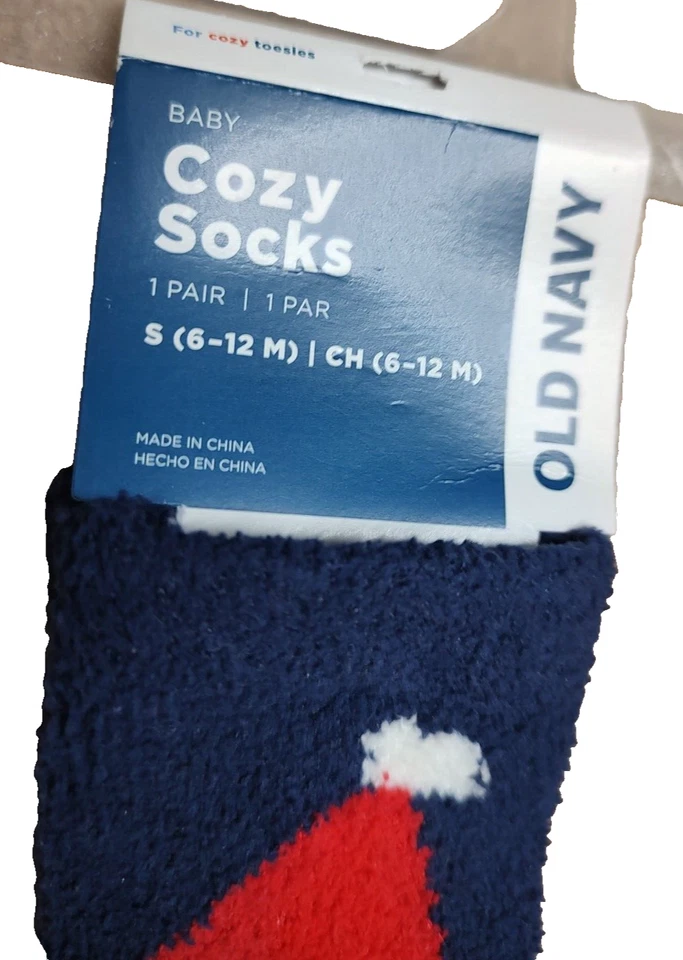 Meias de lã Old Navy unissex bebê 1 par aconchegantes macias aderentes Papai Noel escuro - Imagem 3 de 3