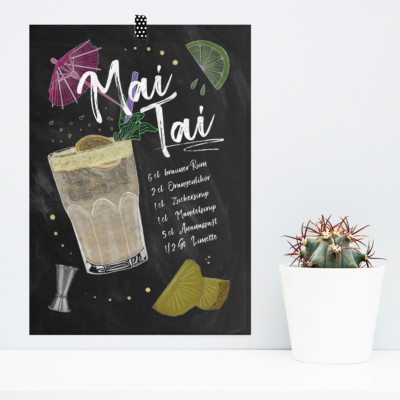 JUNIWORDS Poster ''Cocktail Mai Tai'' Bar Getränke Alkohol DIN A4 A3 A2 A1