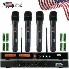 EMIC2500 Audio 4 Channel Quad UHF Handheld Wireless Microphone System Mic 6-8 Hr