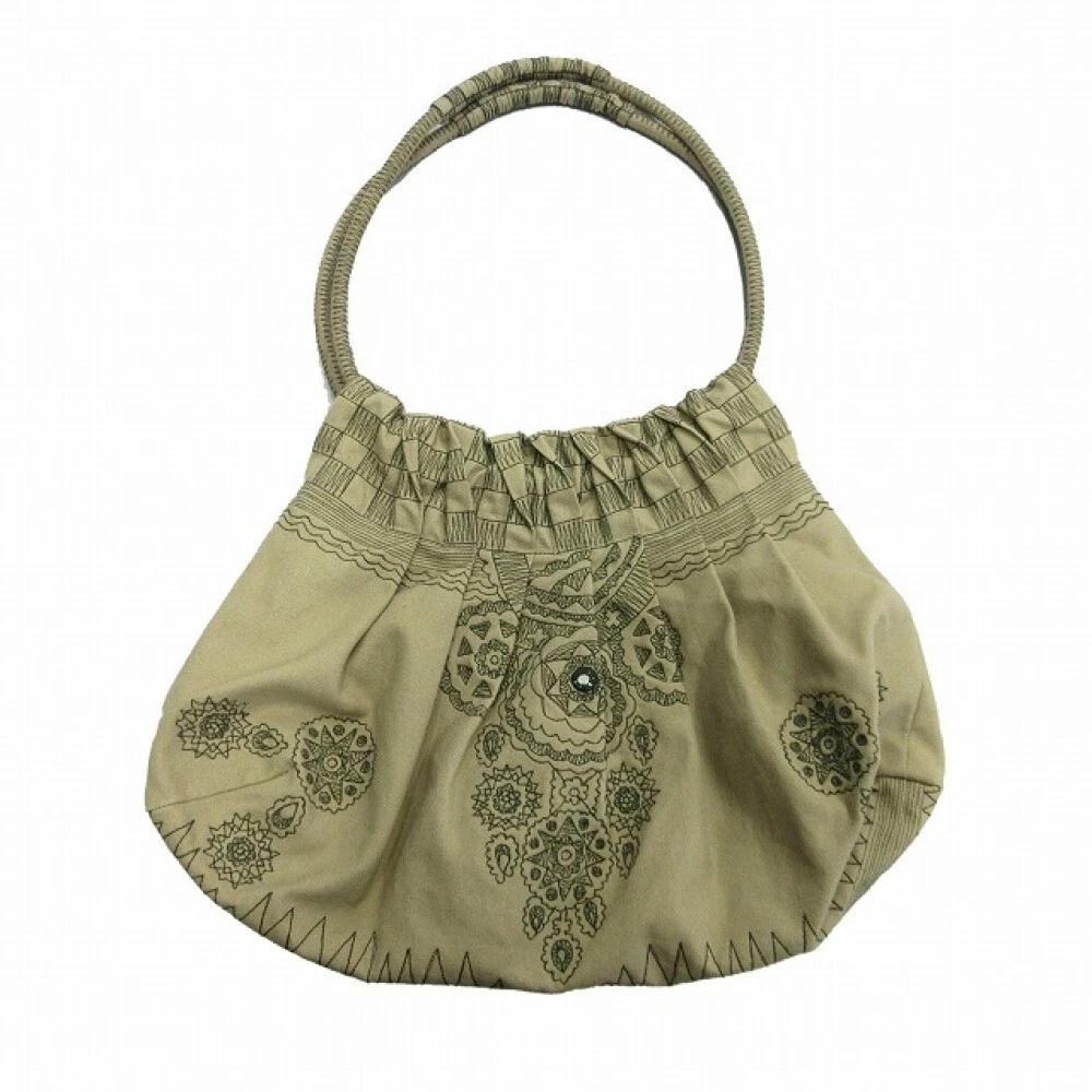 Tamasha Issey Miyake Beige Green Shirring Bag/Tote Bag/Handbag