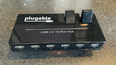 Plugable 10-Port USB 2.0 Hub, 20W power Adapter and Two Flip Up Ports
