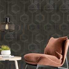 Hexagon Feature brown bronze metallc faux carbon textured Wallpaper 3D Geometric