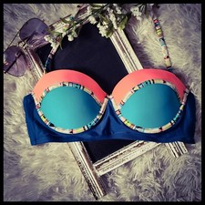 Large Xhilaration Teal and Coral Halter Bikini Top