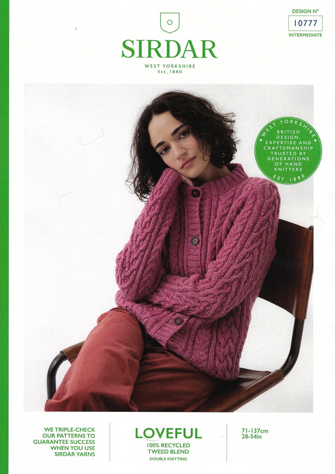 Sirdar DK Knitting Pattern - 10777 Ladies Cabled Cardigan