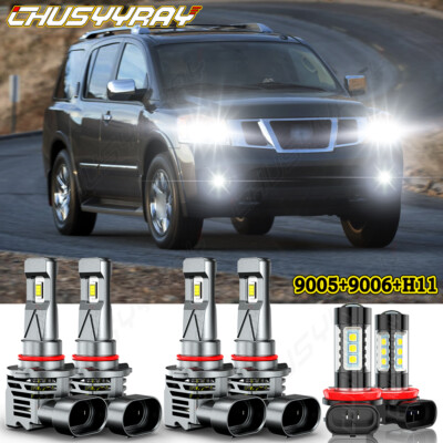 For Nissan Armada 2011-2015 6x 6000K LED Hi/Lo Headlight Lamp+Fog Light Bulbs