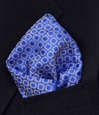 Gascoigne Silk Jacquard Pocket Square Blue White Men's