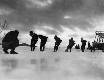 Start of the first race over 10 000 meter speed skating at the Oly- Old Photo