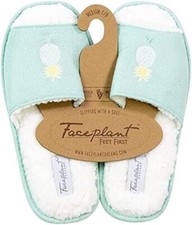 Faceplant Dreams Vegan Suede Pineapple Fluffy Slipper -- Small 5/6 , Aqua NWT