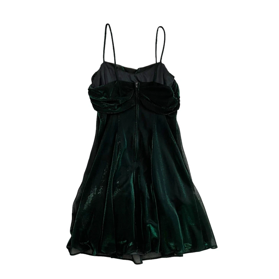 Mini Vestido Vintage Y2K All That Jazz Verde Metálico Drapey Aline Talla Pequeña Foto 2 de 4