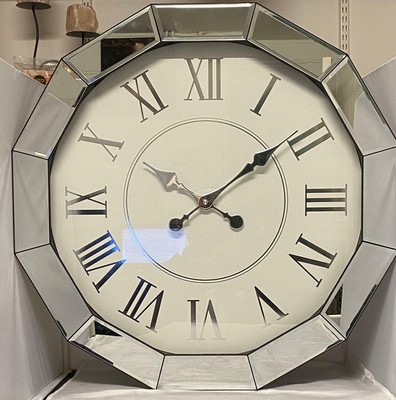 Large Silver Modern Mirrored Wall Clock Elegant Design Roman Numerals