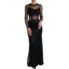 DOLCE & GABBANA Dress Black Floral EmbroideryMesh Tulle Gown IT40/US6/S 11880usd
