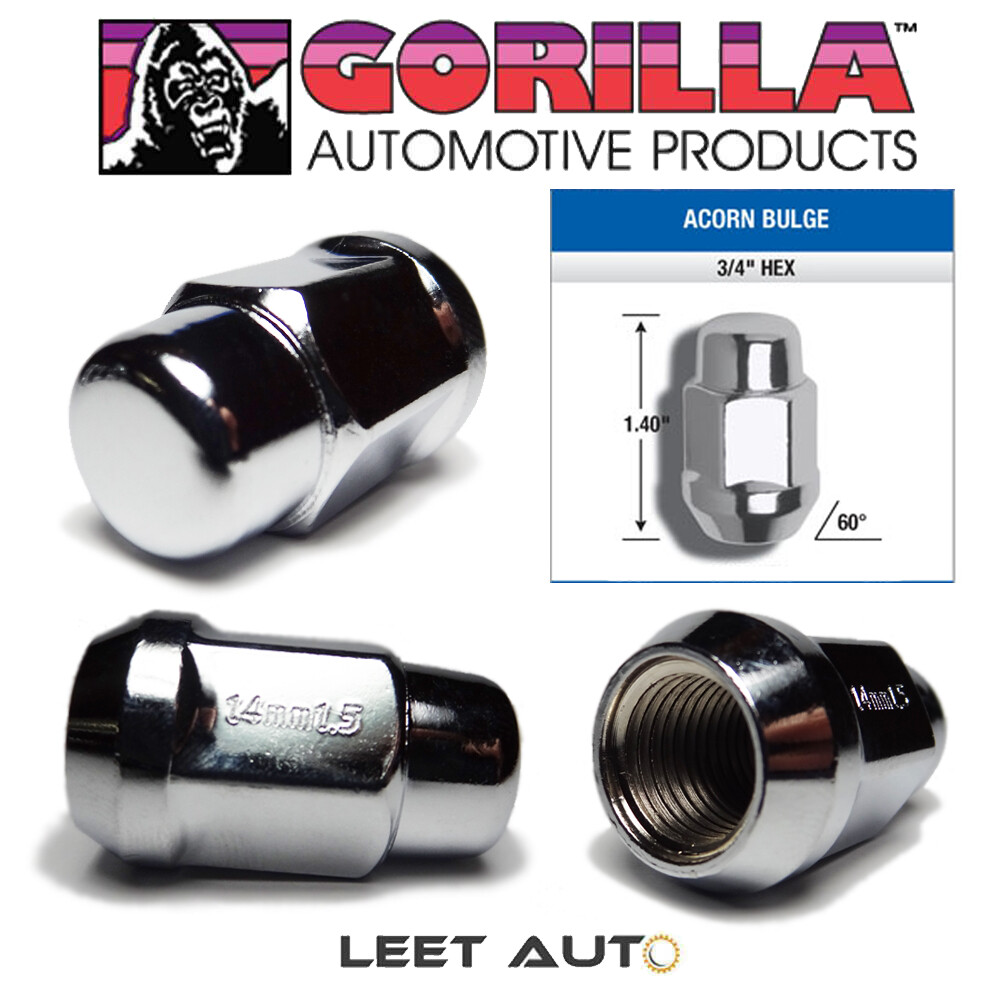 20-Pack Gorilla Bulge Acorn Lug Nuts - 14x1.5 Thread, Chrome, Lifetime Warranty
