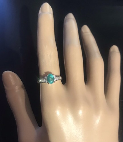ESTATE 1.30 CTW NATURAL EMERALD AND REAL DIAMONDS RING IN 14K WHITE GOLD - 第 2/11 張圖片
